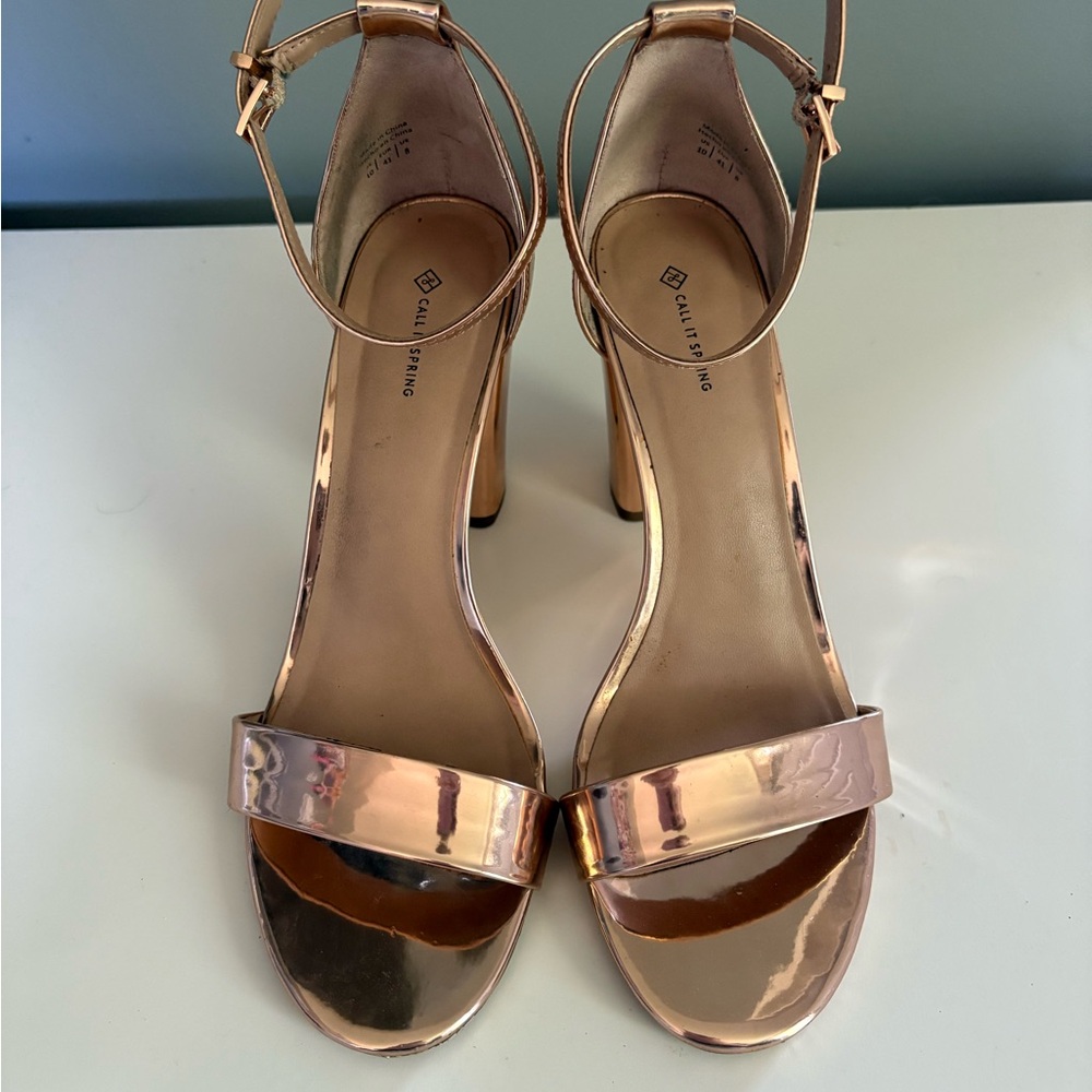 Call It Spring Metallic Block Heel Sandals - Picture 2 of 4